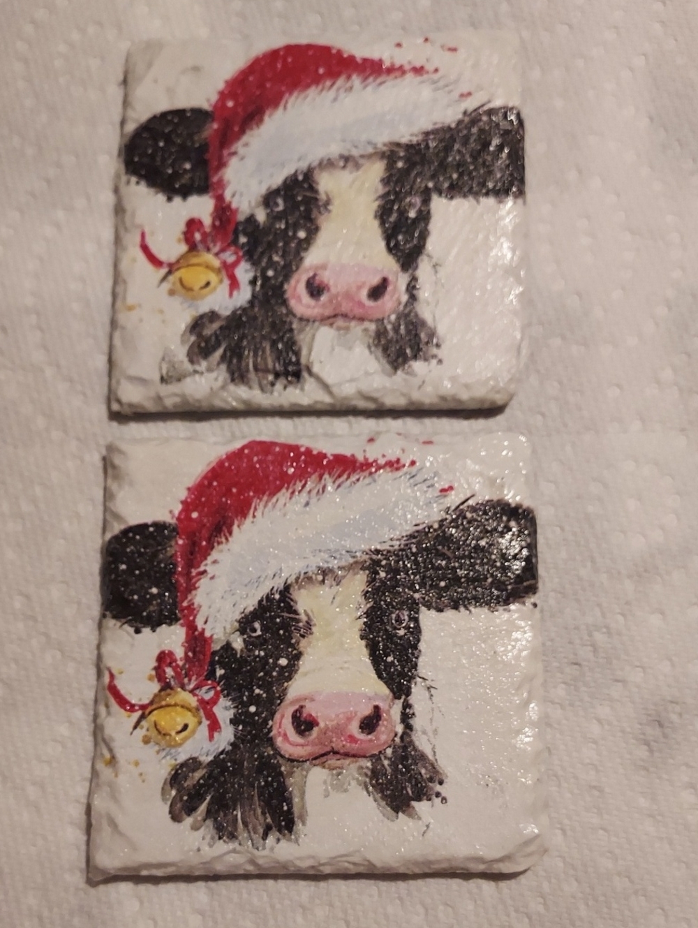 Cow Face Holiday Slate Coasters - Red & Black